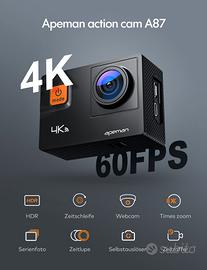 Action Cam 4K/60 Fps, stabilizzata, touchscreen da