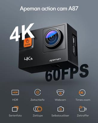 Action Cam 4K/60 Fps, stabilizzata, touchscreen da