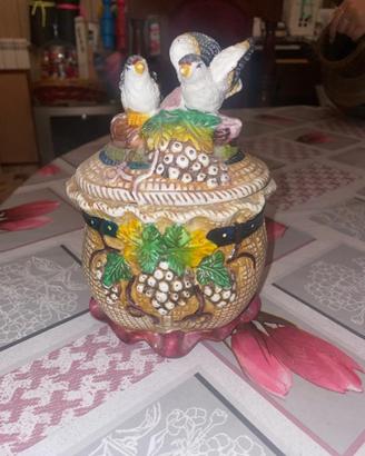 Biscottiera vintage ceramica coperchio uccellini