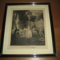 STAMPA antica francese J. WATTEAU - FETE CHAMPETRE