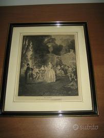 STAMPA antica francese J. WATTEAU - FETE CHAMPETRE