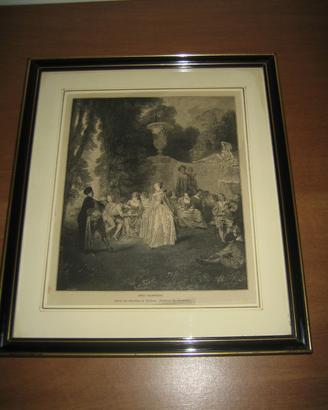 STAMPA antica francese J. WATTEAU - FETE CHAMPETRE