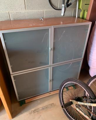 Pensile in legno e vetro satinato