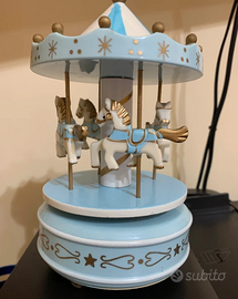 Carillon giostra cavalli vintage azzurro e oro