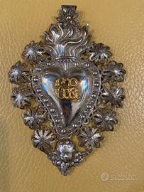 Cuore ex voti in argento con monogramma GR