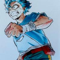 Izuku Midoriya dipinto su cartoncini incorniciato