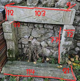 Antica cornice caminetto, artigianale, in pietra