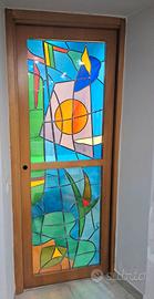 Porta scorrevole legno vetro piombato