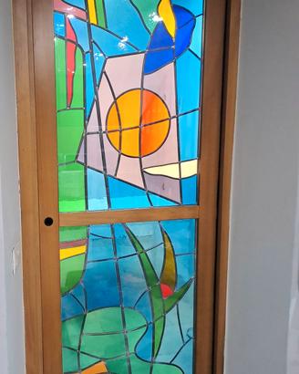 Porta scorrevole legno vetro piombato