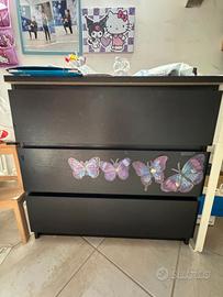 Cassettiera IKEA MALM 3 cassetti marrone-nero