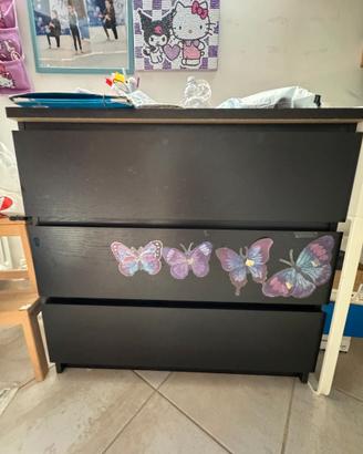 Cassettiera IKEA MALM 3 cassetti marrone-nero