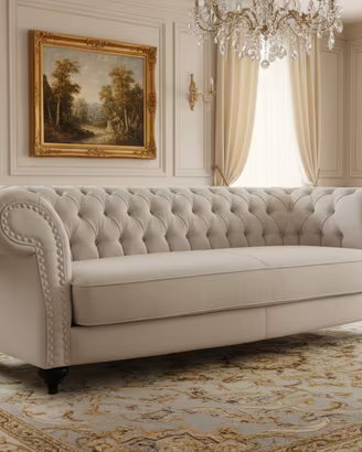 Divano 3 Posti Chesterfield Diva in tessuto perla
