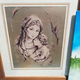 Serigrafia su lamina metallo donna con bambino
