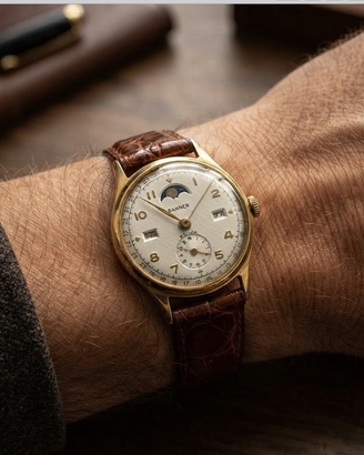 BANNER"DATOFIX"orologioFASIlunariPLACCATOoroVINTAG