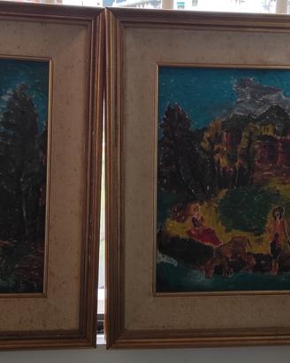 2 quadri a tempera con cornice legno