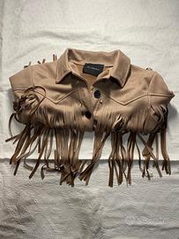 Giacca corta con frange stile western – beige