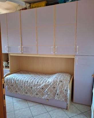 Cameretta a ponte + scrivania Lilla/Legno chiaro