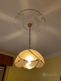 Lampadario Vintage - vetro decorato e ottone