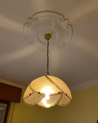 Lampadario Vintage - vetro decorato e ottone
