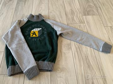 A-Style felpa uomo vintage, M, verde e grigia