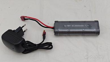BATTERIA Ni-MH 7.2V 3000mAh + CARICABATTERIE RC
