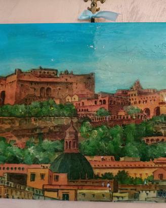 Vecchio quadro decorativo su mattonella firmato