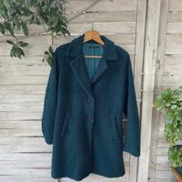 Cappotto blu vintage in pile effetto peluche