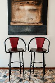 Coppia di sedie da bar in acciaio e pelle