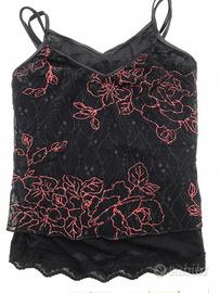 Top doppio in tulle pizzo ricamato. Nuovo