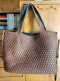 Borsa shopper double face pelle intrecciata