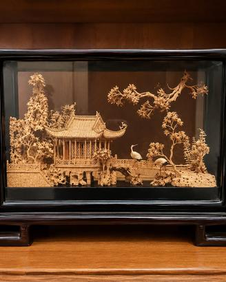 Diorama orientale in sughero intagliato