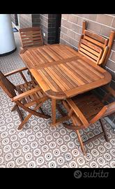Tavolo legno di acacia allung.+ 4 sedie a poltrona