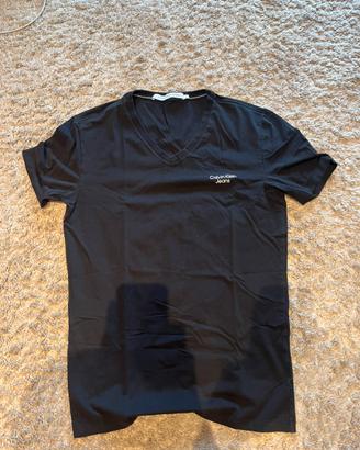 Maglietta Calvin Klein Jeans Nera Collo a V-Tg. M