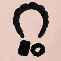 Cerchietto e polsini in spugna per Skincare - Nero
