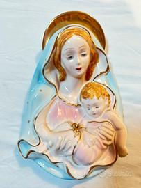 Statua Madonna con Bambino in ceramica con aureola