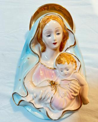 Statua Madonna con Bambino in ceramica con aureola