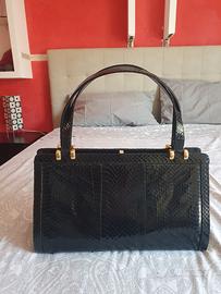 Borsetta vintage anni 70 in vero pitone nero 