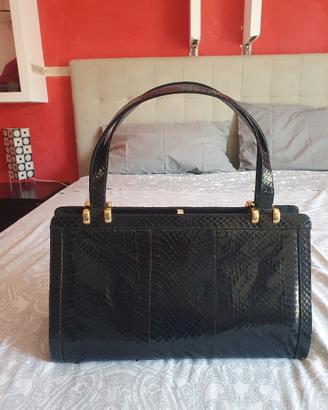 Borsetta vintage anni 70 in vero pitone nero 