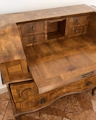 Mobile Scrittoio a Ribalta Vintage Legno Intarsio