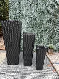 Tris vasi neri rattan