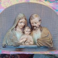 Sacra Famiglia in gesso su legno
