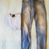 Only & Sons camicia celeste righe pantaloni jeans 