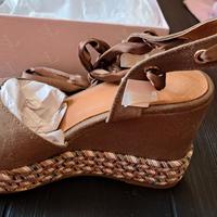 SANDALI SARA LOPEZ in tessuto  con zeppa in corda