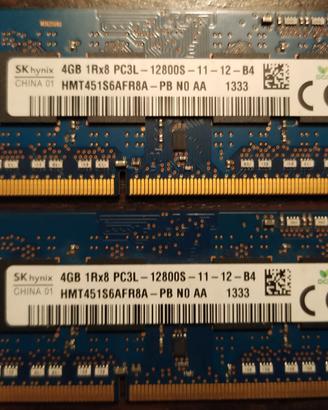 Memorie notebook 2x4 8 giga DDR3 L 1600 sodimm RAM