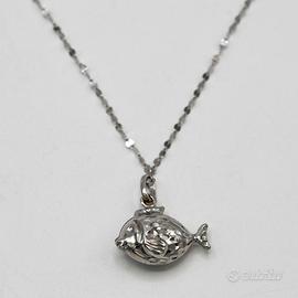 Collana in oro bianco 18kt con pesce bombato E.209