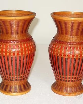 2 antichi vasi in Bamboo e fibre intrecciate