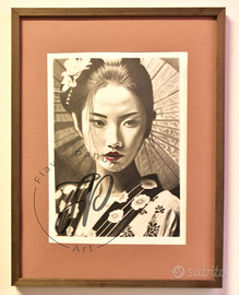 Disegno Geisha originale in grafite incorniciato