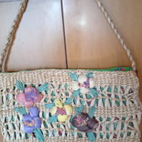 Grande borsa di paglia floreale