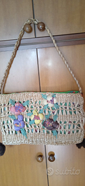 Grande borsa di paglia floreale