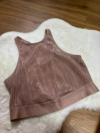🌸 Crop Top Plissé Metallizzato Rosa Antico/Bronzo